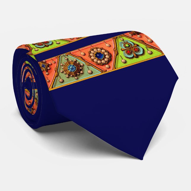 Renaissance jewelry print neck tie (Rolled)
