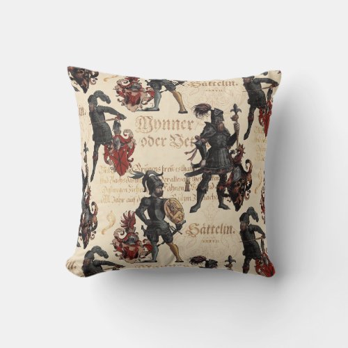 Renaissance Knights in Armor Elegant Antique Throw Pillow
