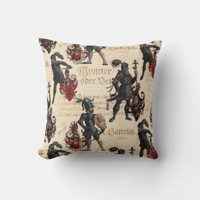 Renaissance Knights in Armor Elegant Antique Throw Pillow (Front)