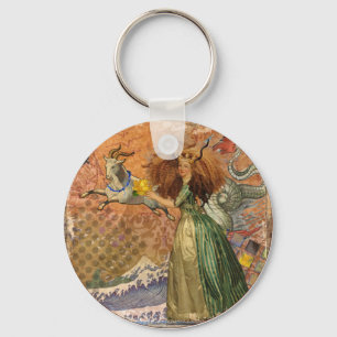 Renaissance Lady Capricorn Fantasy Vintage Zodiac Keychain