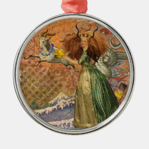 Renaissance Lady Capricorn Fantasy Vintage Zodiac Metal Ornament