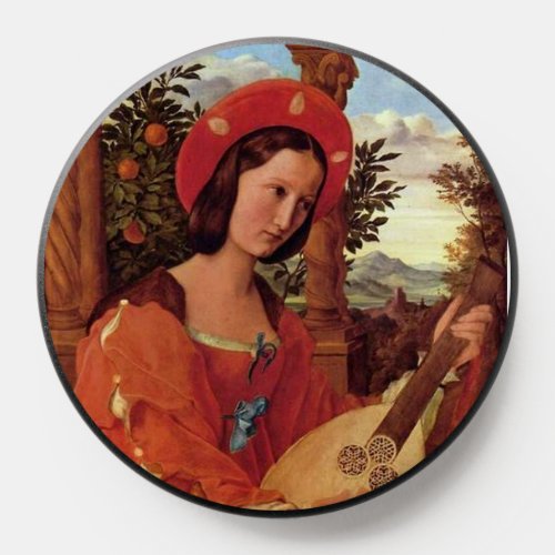 Renaissance Lady in Red playing Lute PopSocket