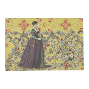 Renaissance Lady on Ornate Yellow Background Place Placemat