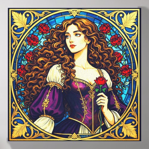 Renaissance lady with rose  canvas photo tile