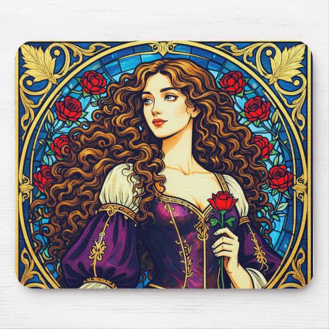 Renaissance lady with rose mouse pad (Front)