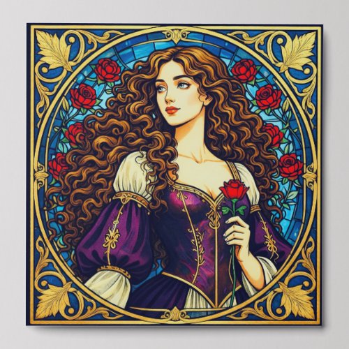 Renaissance lady with rose Photo Tile