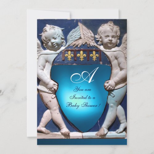 RENAISSANCE LITTLE ANGELS BLUE SAPPHIRE MONOGRAM INVITATION