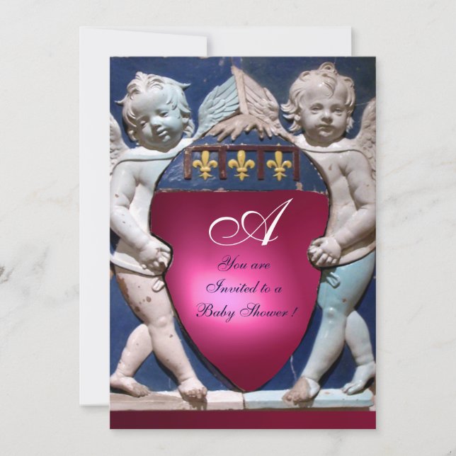 RENAISSANCE LITTLE ANGELS RED RUBY  MONOGRAM INVITATION (Front)