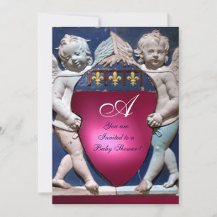 RENAISSANCE LITTLE ANGELS RED RUBY MONOGRAM INVITATION