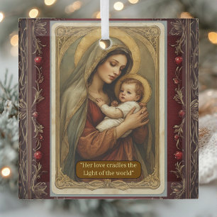 Renaissance Madonna and Child Serene Holy Vintage Glass Ornament