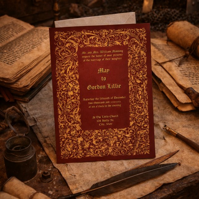 Renaissance Medieval Foliage Border Wedding Invitation (Creator Uploaded)