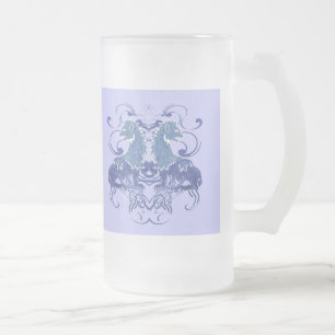 Renaissance Medieval Vintage Lions Frosted Glass Beer Mug