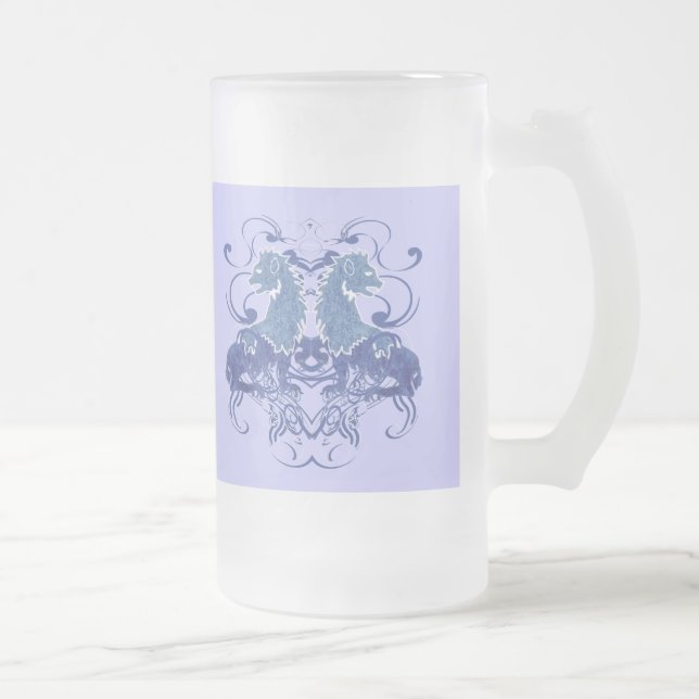 Renaissance Medieval Vintage Lions Frosted Glass Beer Mug (Right)