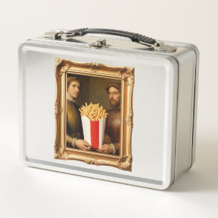 Renaissance Men Holding Modern French Fries Metal Lunch Box
