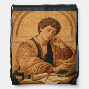 Renaissance Merchant with Laptop Drawstring Bag