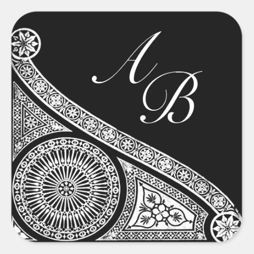 RENAISSANCE MONOGRAM Black and White Square Sticker