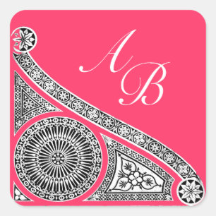 RENAISSANCE MONOGRAM pink fuchsia black white Square Sticker