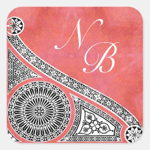 RENAISSANCE MONOGRAM pink red white Square Sticker