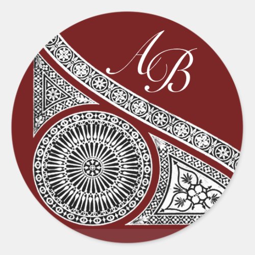 RENAISSANCE MONOGRAM red Classic Round Sticker