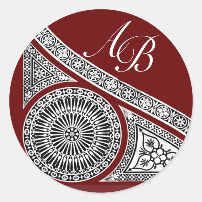 RENAISSANCE MONOGRAM ,red Classic Round Sticker (Front)