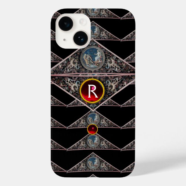 RENAISSANCE MONOGRAM, RED RUBY GEM STONES Black Case-Mate iPhone Case (Back)