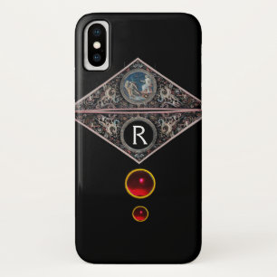 RENAISSANCE MONOGRAM WITH RED RUBY GEMSTONES Black iPhone X Case