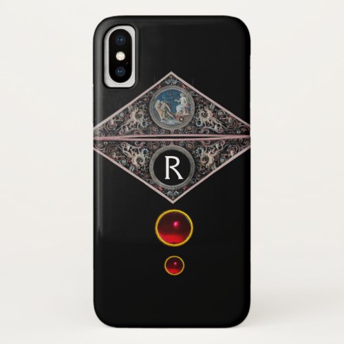 RENAISSANCE MONOGRAM WITH RED RUBY GEMSTONES Black iPhone X Case