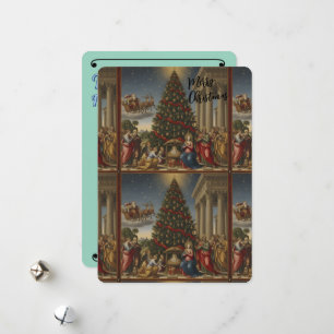 Renaissance Nativity Santa Christmas Card 5x7