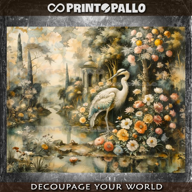 Renaissance oil painting with heron and nature tissue paper (Creator Uploaded)