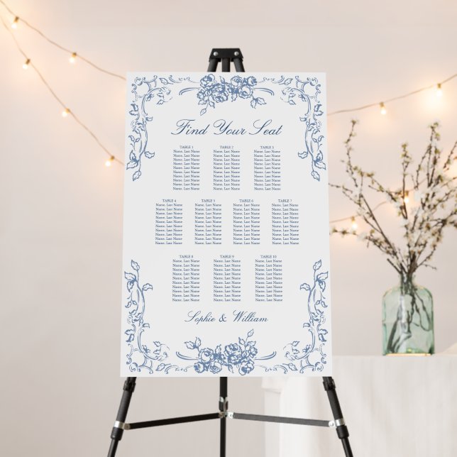 Renaissance Ornate Blue 10 Tables SEATING CHART Foam Board (In Situ (Stand))