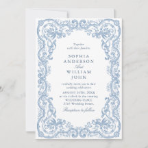 Renaissance Ornate Dust Blue Wedding QR code
