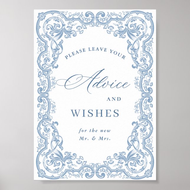 Renaissance Ornate Dusty Blue Advice & Wishes Poster (Front)
