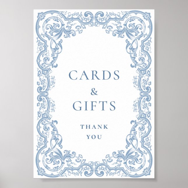 Renaissance Ornate Dusty Blue Cards and Gifts Poster (Front)