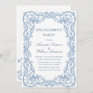 Renaissance Ornate Dusty Blue ENGAGEMENT PARTY Invitation