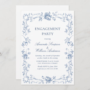 Renaissance Ornate Dusty Blue ENGAGEMENT PARTY Invitation