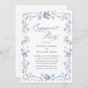 Renaissance Ornate Dusty Blue ENGAGEMENT PARTY Invitation
