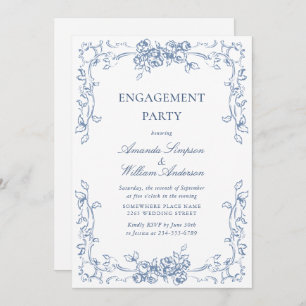 Renaissance Ornate Dusty Blue ENGAGEMENT PARTY Invitation