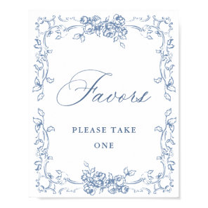 Renaissance Ornate Dusty Blue Favors Wedding Poster