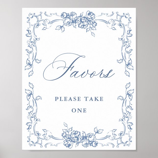 Renaissance Ornate Dusty Blue Favors Wedding Poster (Front)