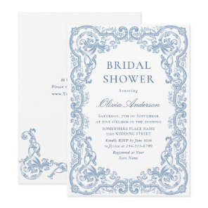 Renaissance Ornate Dusty Blue Floral Bridal Shower Invitation