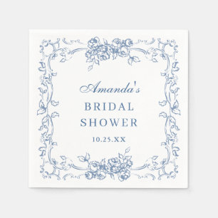 Renaissance Ornate Dusty Blue Floral Bridal Shower Napkins