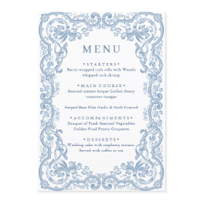 Renaissance Ornate Dusty Blue Floral Wedding Menu