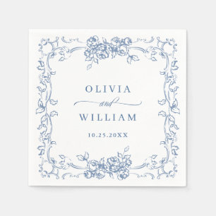 Renaissance Ornate Dusty Blue Floral Wedding Napkins