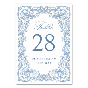 Renaissance Ornate Dusty Blue Floral Wedding Table Number