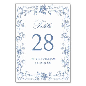 Renaissance Ornate Dusty Blue Floral Wedding Table Number