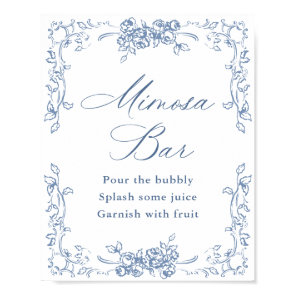 Renaissance Ornate Dusty Blue Mimosa Bar Sign