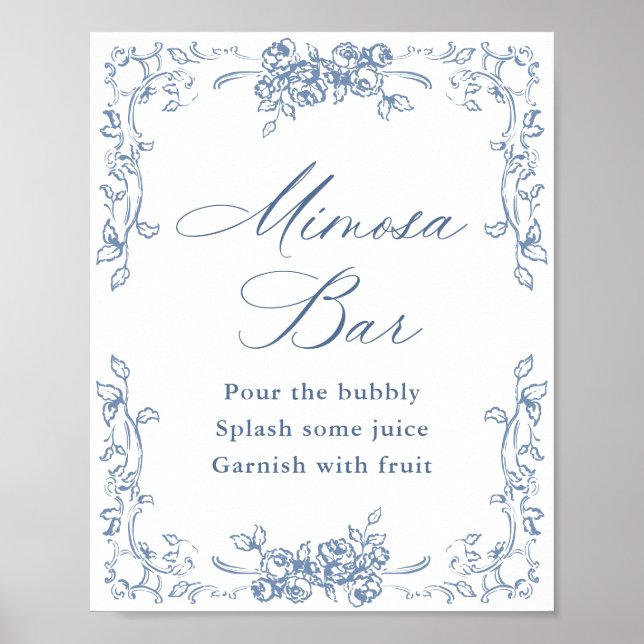Renaissance Ornate Dusty Blue Mimosa Bar Sign (Front)