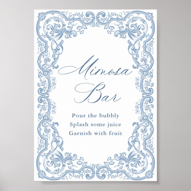 Renaissance Ornate Dusty Blue Mimosa Bar Sign (Front)
