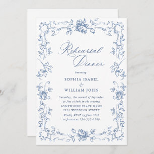 Renaissance Ornate Dusty Blue Rehearsal Dinner Invitation