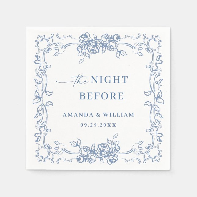 Renaissance Ornate Dusty Blue Rehearsal Dinner Napkins (Front)